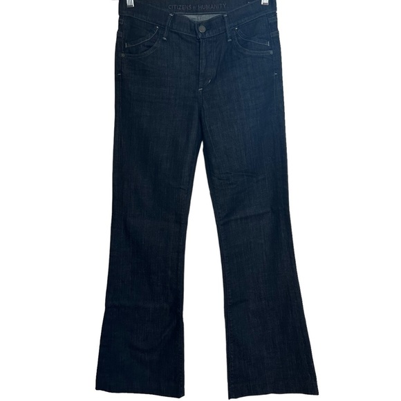 CITIZEN OF HUMANITY MID RISE HUTTON WIDE LEG FLARE DARK WASH SIZE 28 - Picture 3 of 14